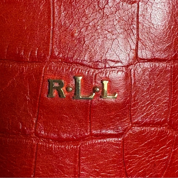 Lauren Ralph Lauren Croc Embossed Genuine Leather Tote Laptop Bag - Picture 3 of 16